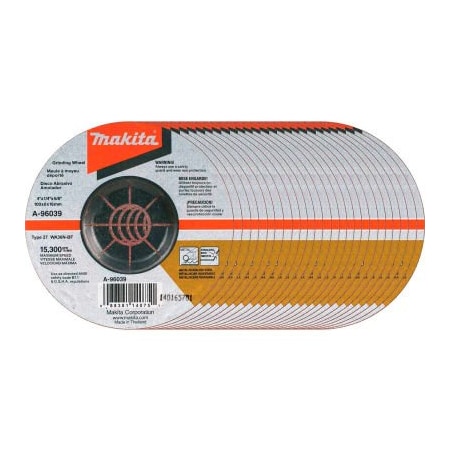 Makita Makita INOX Grinding Wheel, 36 Grit, Type 27, 4in Dia x 1/4inT x 5/8in Cntr Hole Dia, 25/Pk A-96039-25